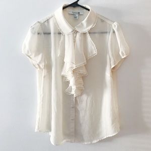 sheer cream ruffled blouse
